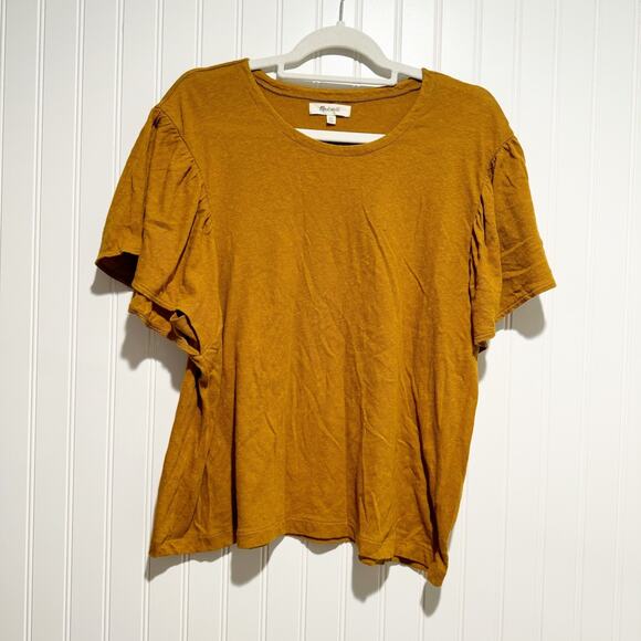 Madewell Flutter Sleeve Tee Antique Gold Cotton Size XL - Picture 2 of 6